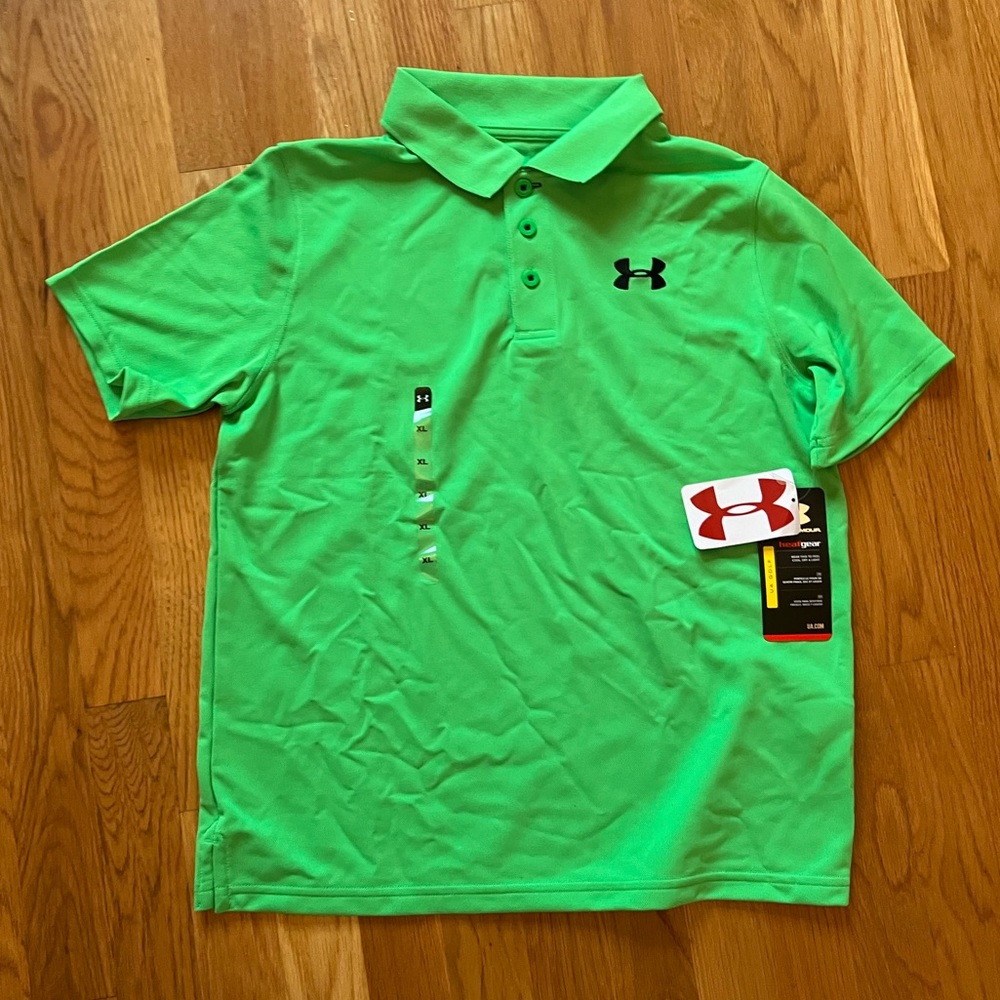Under Armour Youth Green Athletic HeatGear Short Sleeve Polo Golf Shirt
